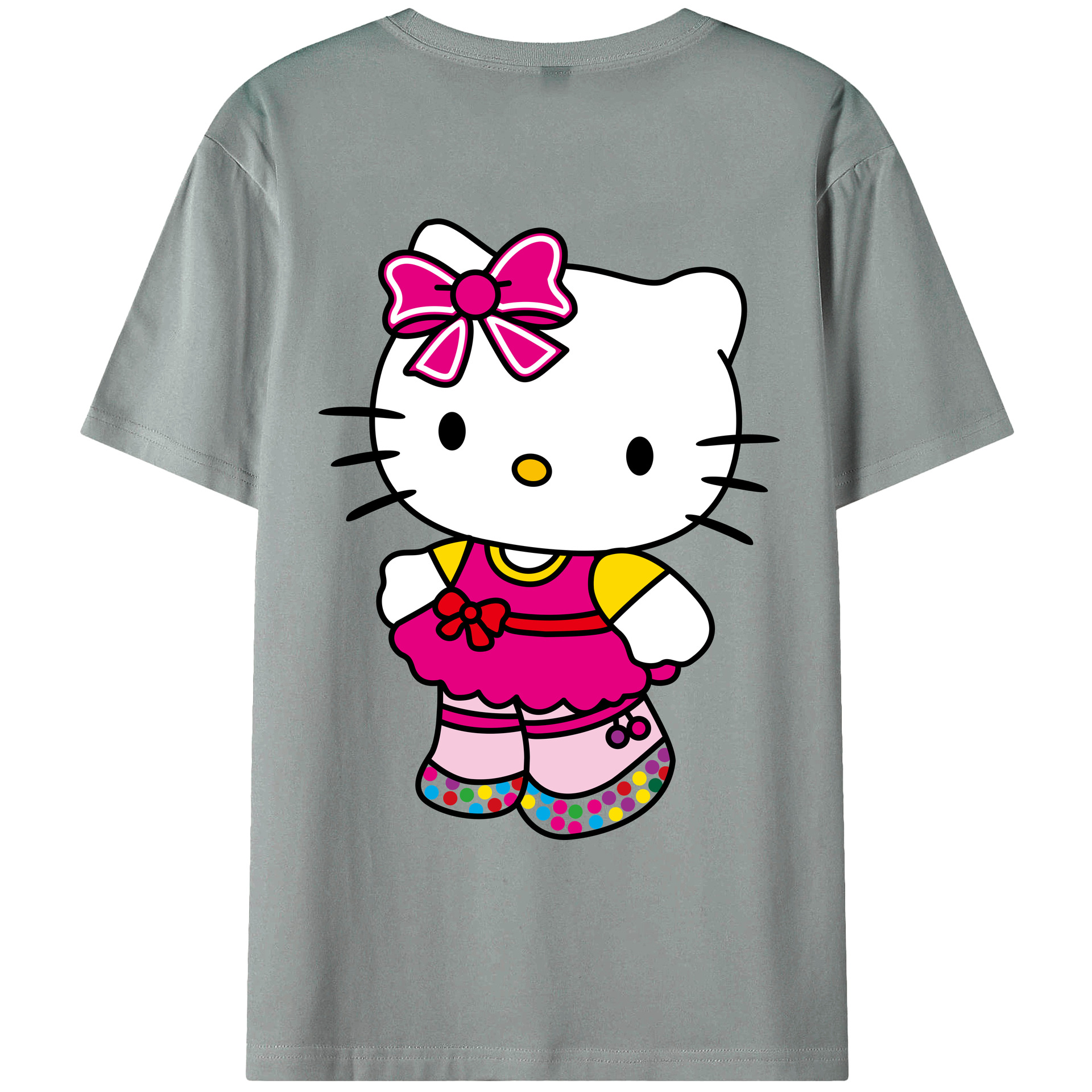 （画像用） Hello Kitty ハローキティ 綿100％ メンズ半袖Tシャツ（バックプリント） 通気性
